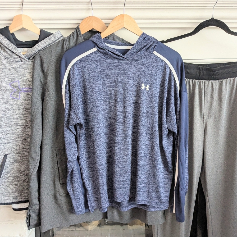 Under Armour HeatGear Athletic Hoodie Women’s Large Blue Training Running Top